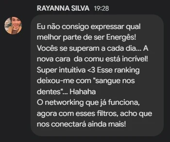 Comentário da Rayanna sobre a nova Comunidade