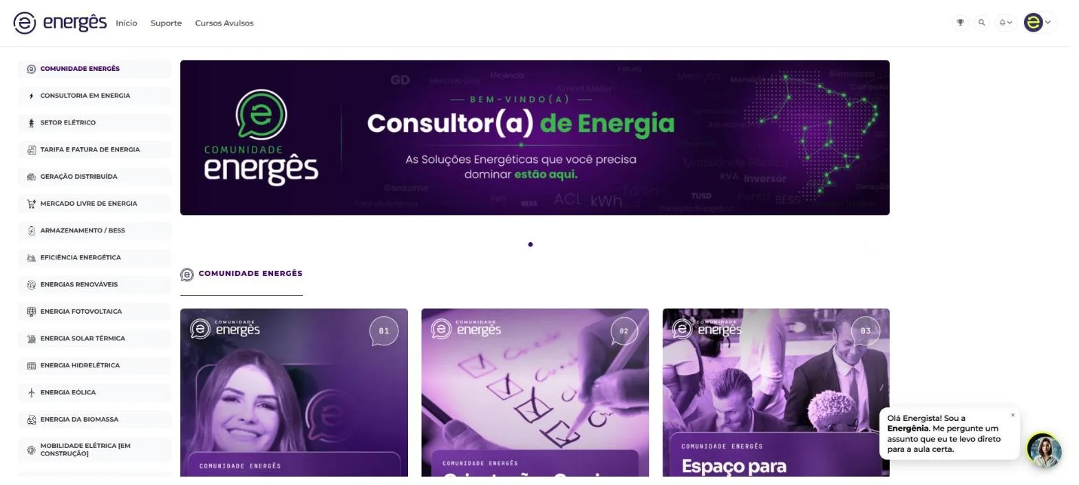 Página inicial da Comunidade Energês